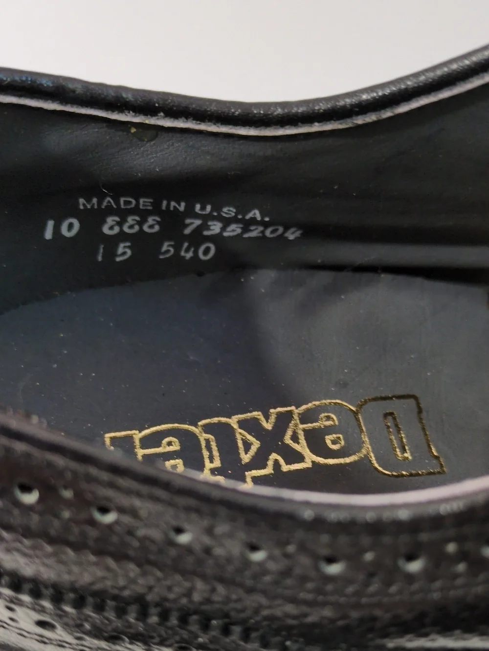 Vintage Dexter USA Longwing Brogue Oxfords Black Pebbled Leather Size 10 EEE 3E